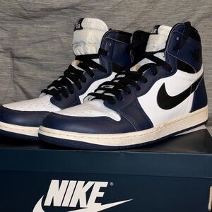 Nike Men's Air Jordan 1  Navy and White High-Top Sneakers